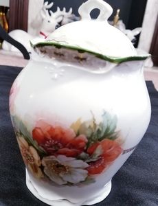 Hand Painted floral porcelain cookies jar